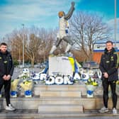RESPECTS: Paid by Leeds United captain Liam Cooper, right, and Stuart Dallas, left, to Gary Speed at Bremner Square. Picture by LUFC.