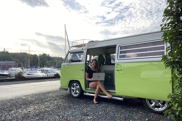 Laura Greaux, Business & Mindset Coach for Social Cactus, works for the business from wherever her caravan Dolly is parked up.