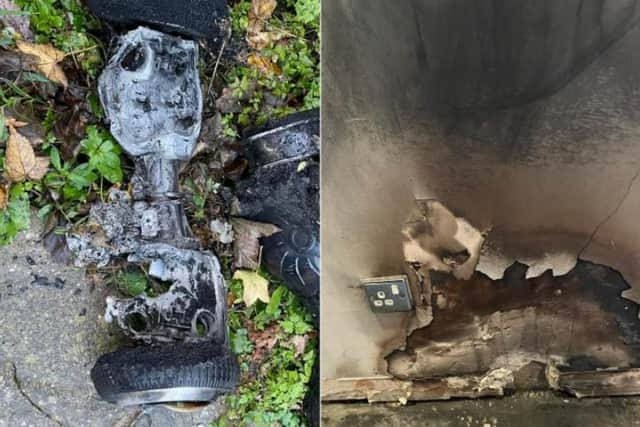 The explosion destroyed the hoverboard and plug socket on the wall