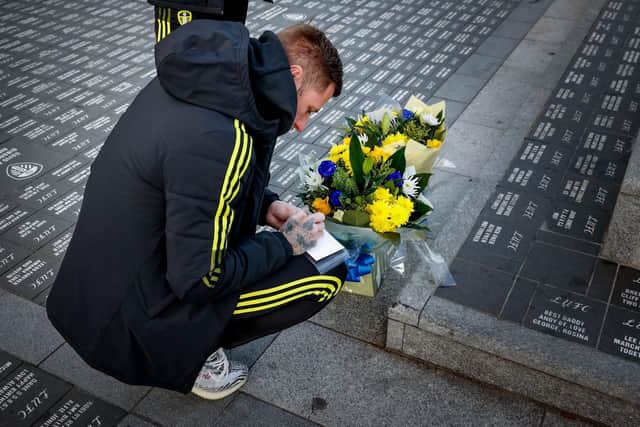 TRIBUTE: From Leeds United captain Liam Cooper to Whites icon Gary Speed at Bremner Square at Elland Road on Friday. Picture by LUFC.