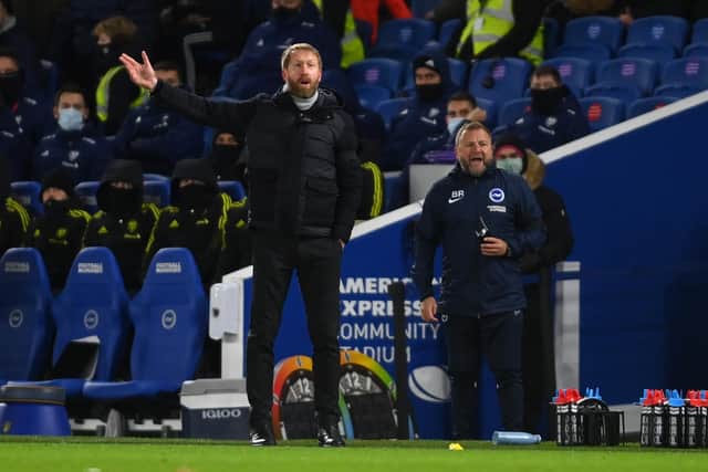HAPPY MAN - Graham Potter was delighted with the performance, if not the finishing, in Brighton's 0-0 draw with Leeds United. Pic: Getty