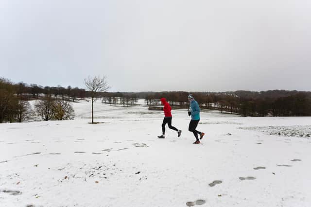 Runners at Roundhay Park as Storm Arwen blew in. PIC: SWNS