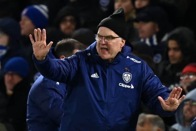 Leeds United's head coach Marcelo Bielsa gestures on the touchline during his side's goalles draw with Brighton. Picture: Glyn Kirk/Getty Images.