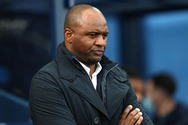 INJURY BLOW: For Crystal Palace and boss Patrick Vieira, above, ahead of Tuesday night's Premier League clash against Leeds United at Elland Road. Photo by Matt McNulty - Manchester City/Manchester City FC via Getty Images