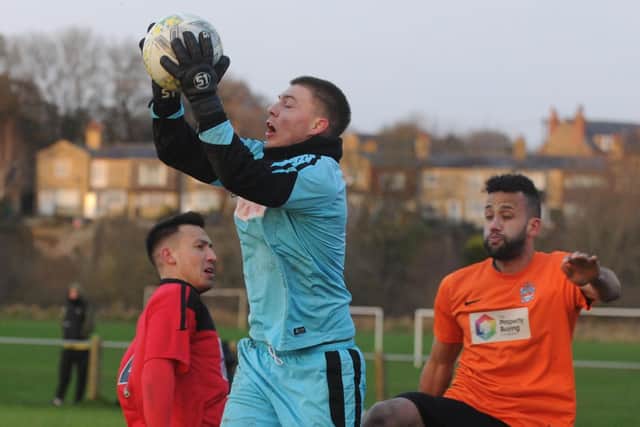 Ilkley Town goalkeeper Mike Clifford collects during his side's West Yorkshire League Division One encounter at Wetherby Athletic. Picture: Steve Riding.
