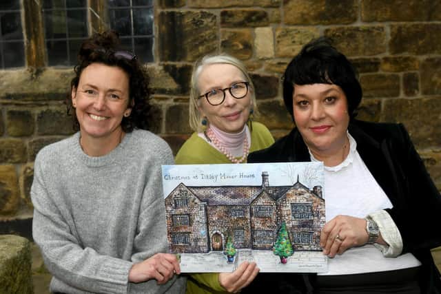 Joanne Tinker with Sarah Thomas from Ilkley Manor House (middle) and artist Louise Hepworth-Wood (Photo: Gary Longbottom)