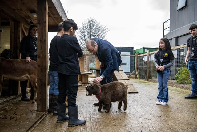 HRH met Hercules, one of the goats who lives at CATCH and is looked after by the young people who volunteer with the charity.