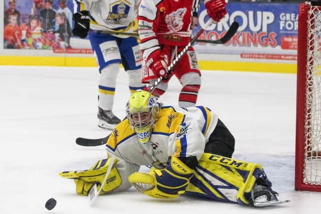 GET DOWN: Sam Gospel, in action against Swindon Wildcats at the start of the season. Picture courtesy of Kat Medcroft/Wildcats Media.