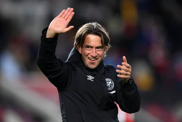 Brentford boss Thomas Frank celebrates after his side's victory over Everton last weekend. Picture: Justin Setterfield/Getty Images.
