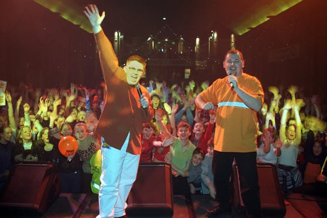 Live at the Vibe Gig at the Winter Gardens, way back in 1997.
Radio wave presenters Garry Burgess, and Mike Vittie with the vast crowd