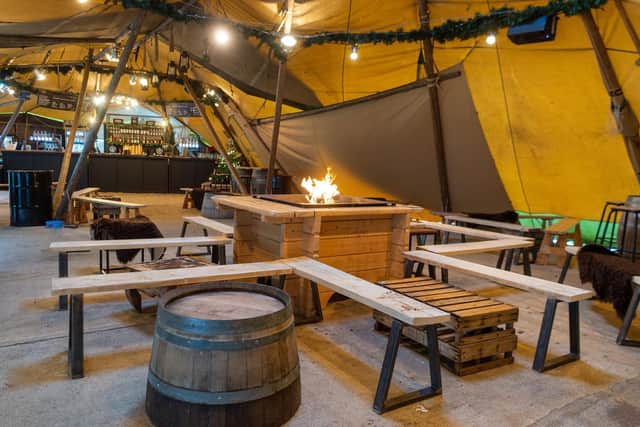 Inside Thor's Tipi where visitors to the city centre can hide away from the cold weather. Picture: James Hardisty
