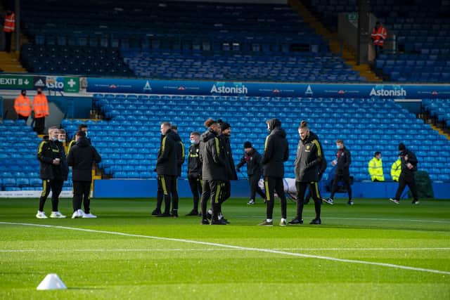 BACK TO BACKS: Leeds United's players check out the Elland Road pitch for their second home game in the space of five days, this time against Brentford. Picture by Tony Johnson.