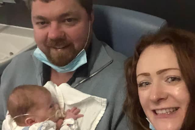 Sophia and Edwin Gardiner's tiny baby son Ernie weighed just 2lb 6oz when he was born on August 7 when Sophie was  26 weeks and five days pregnant.