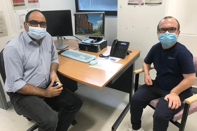 Consultant neurosurgeon Ankur Saxena with Leeds patient Oliver Moody, 26.