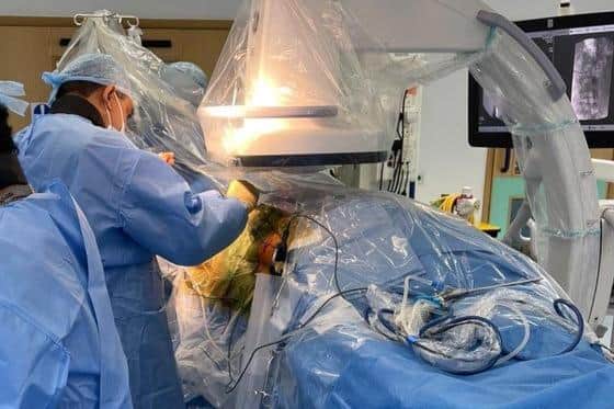 An image from theatre during the operation.