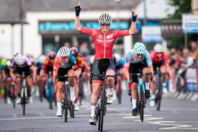 Eluned King of Team Breeze wins the women's Otley Grand Prix last year (Picture: SWPIx.com)