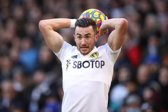 Jack Harrison takes a throw during Leeds United's 2-2 draw with Brentford. Pic: George Wood.
