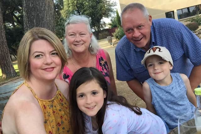 Kathryn de Prudhoe (left) with her family. She lost her father Tony Clay (back right) to Covid in April 2020.