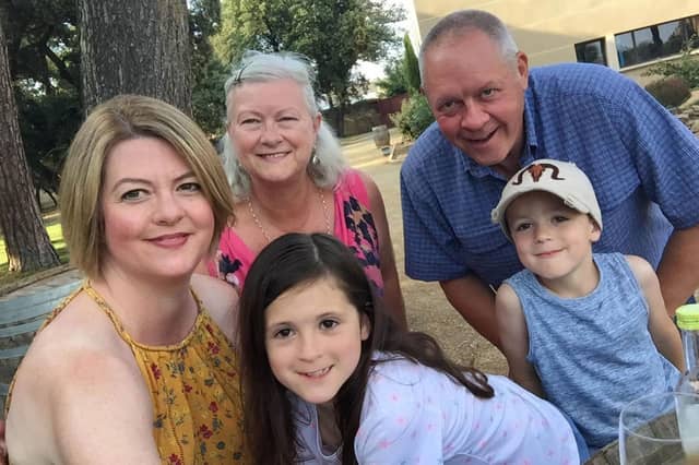 Kathryn de Prudhoe (left) with her family. She lost her father Tony Clay (back right) to Covid in April 2020.