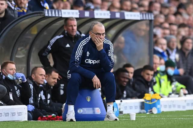 FIVE PLAYERS OUT: But Leeds United head coach Marcelo Bielsa, above, says he will not choose the easiest path of using injuries as a justification for performance levels. Photo by Michael Regan/Getty Images.