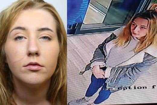 Hannah Davies, 21, is described as 5ft 8ins tall with dark blonde hair. The CCTV images show the clothing she was last seen wearing. Picture: WYP.