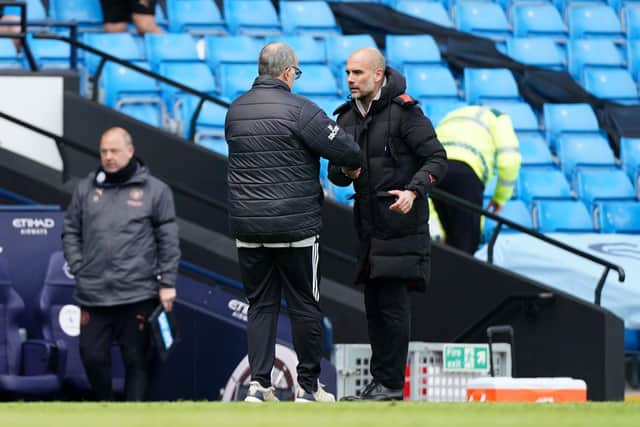 NO COMPLAINTS - Manchester City boss Pep Guardiola says Marcelo Bielsa gets on with it when adversity and injuries make life difficult for Leeds United. Pic: Getty