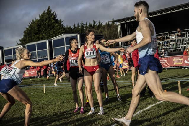 Alexandra Bell, left, of Great Britain in action during the mixed relay race of SPAR European Cross Country Championships 2021 on December 12, 2021 in Sport Ireland National Cross Country Track in Sport Ireland Campus in Dublin, Ireland. (Picture: Maja Hitij/Getty Images for European Athletics)