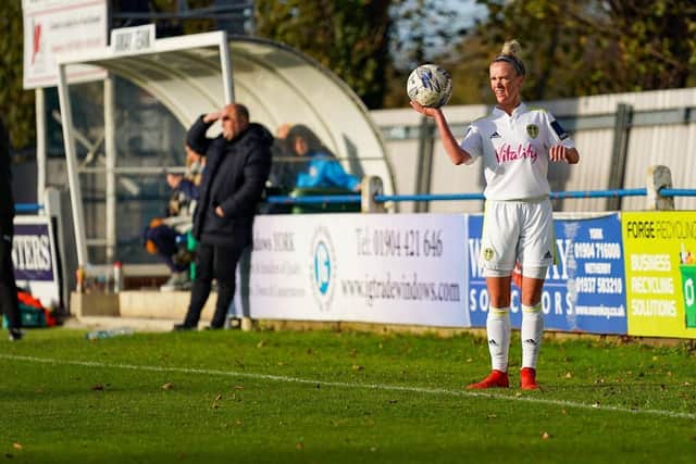 Olivia Smart prepares to take a throw at Leeds United's home ground, the Global Stadium, in Tadcaster. Pic: LUFC.