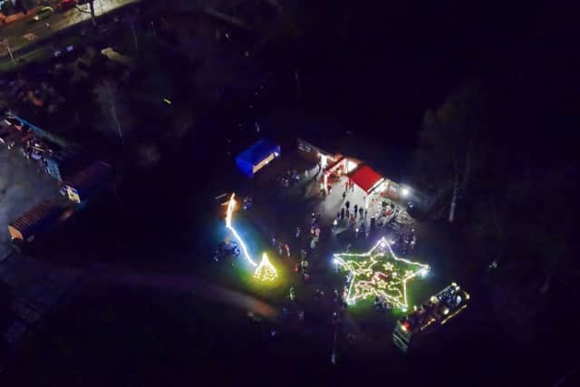 .An aerial photo of the giant star in Cross Flatts Park 

Photo : Aerodynamics Consultants Ltd