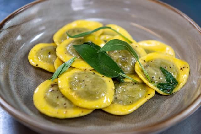 Fabio's wild mushroom ravioli is cooked in just four steps and requires just over 10 minutes of cooking time (Photo: James Hardisty)
