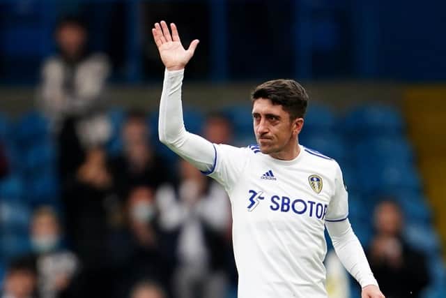 Pablo Hernández waves goodbye to the Elland Road faithful during his last game for Leeds United. Pic: Jon Super