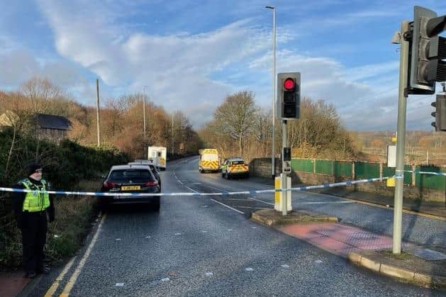 Leeds and Bradford Road is closed in both directions from Wyther Lane to Broadlea Hill as accident investigation work is carried out. PIC: Daniel Sheridan