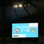 The scoreboard at the Etihad on Tuesday night. Pic: Alex Livesey.