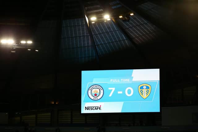 The scoreboard at the Etihad on Tuesday night. Pic: Alex Livesey.