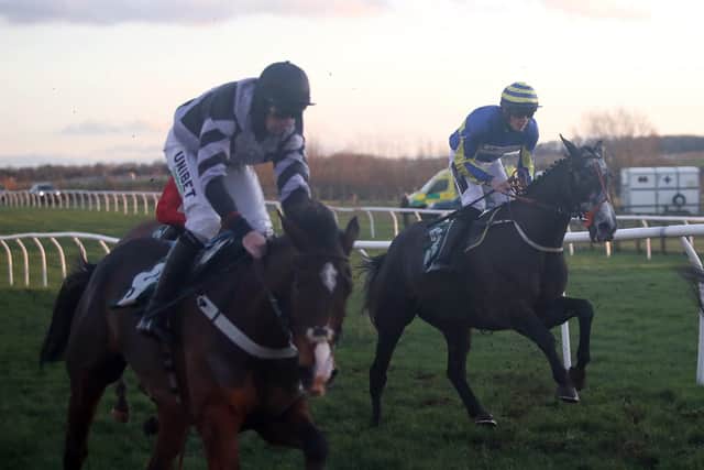 Decent effort: Burrow Seven and jockey Oakley Brown (right) after finishing fifth in the Racing Again 28th December Open National Hunt Flat Race at Catterick racecourse. Picture: Simon Marper/PA Wire.