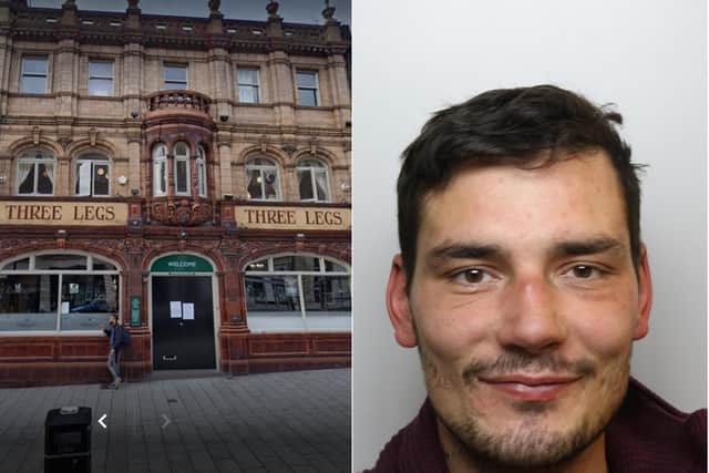 Joseph Parkin punched a man unconscious as he robbed him of his wallet in an alleyway near to the Three Legs pub, on the Headrow.
Parkin's partner 'lured' the victim out of the pub by offering to sell him a Leeds United football shirt.