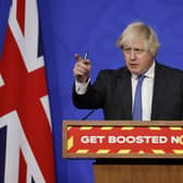 Boris Johnson at the Downing Street press conference.