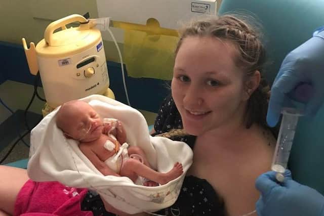Courtney Farnell with Minnie-Mae after birth