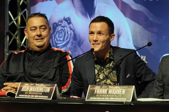 Josh Warrington and Sean O'Hagan at a press conference ahead of his fight against Sofiane Takoucht in October 2019. Picture: Steve Riding.