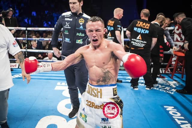 Josh Warrington celebrates beating Dennis Ceylan after their Featherweight bout at the First Direct Arena in October 2017. Picture: Danny Lawson/PA Wire.