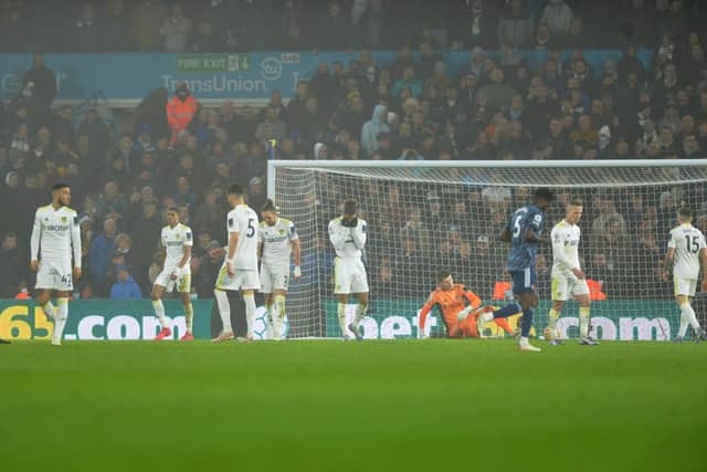MORE PAIN: The hurt is clear as Leeds United concede for a fourth time in Saturday's defeat against Arsenal at Elland Road. Picture by Bruce Rollinson.