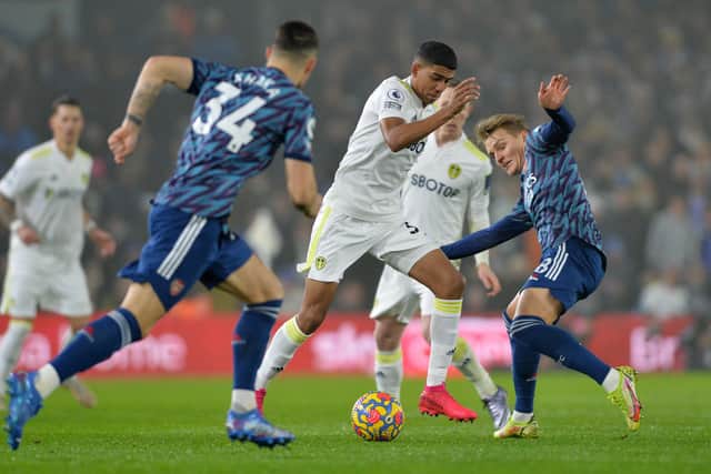 Leeds United youngster Cody Drameh turned a rabbit-in-the-headlights start into a lionhearted finish against Arsenal. Picture: Bruce Rollinson/JPIMedia.