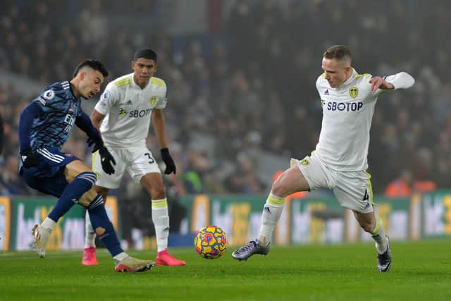 Seasoned pro' Adam Forshaw was a contender for man of the match following his midfield display for Leeds against Arsenal on Saturday at Elland Road. Picture: Bruce Rollinson/JPIMedia.