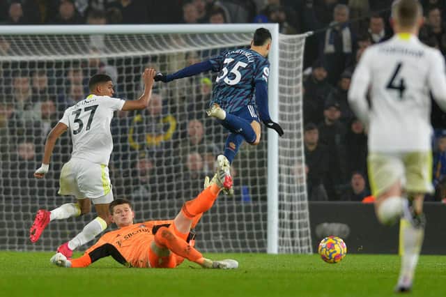 Leeds United man-of-the-match contender in the 4-1 Premier League defeat to Arsenal at Elland Road, goalkeeper Illan Meslier. Picture: Bruce Rollinson/JPIMedia.