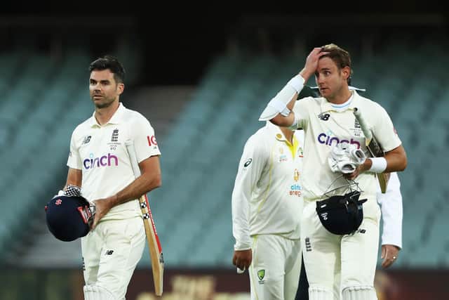 England's James Anderson ( Left ) and Stuart Broad show their dismay after losing the second Ashes Test at the Adelaide Oval. Picture: Jason O'Brien/PA