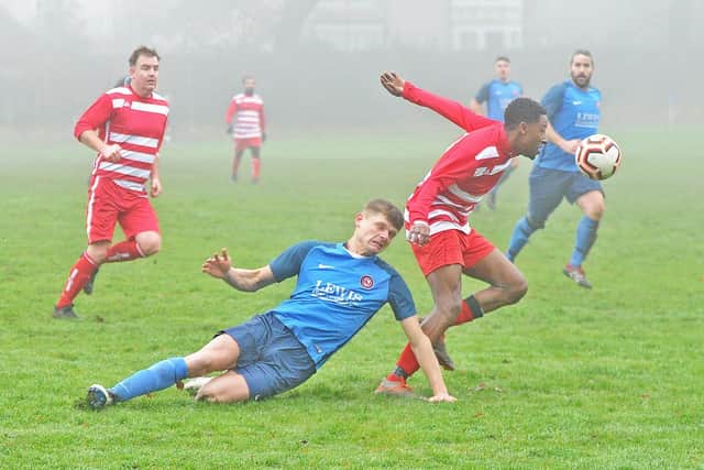 Action from the Leeds & District District Cup semi-final between Leeds Independent, of the Yorkshire Amateur League, and Rothwell Juniors Reserves of the West Yorkshire League. Picture: Steve Riding.