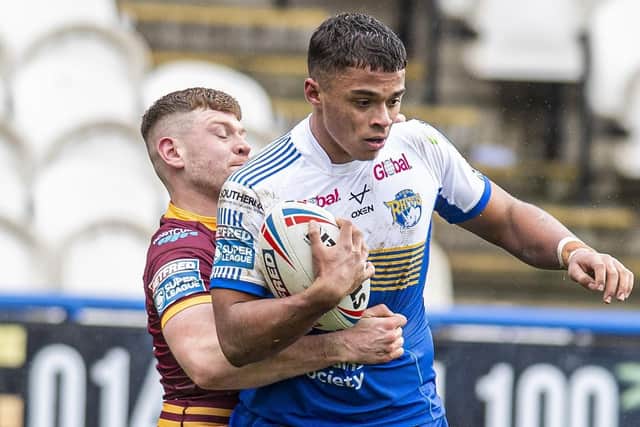 Corey Hall, pictured in action for Leeds last pre-season, will make his first Wakefield appearance against his former club on Boxing Day. Picture by Tony Johnson.
