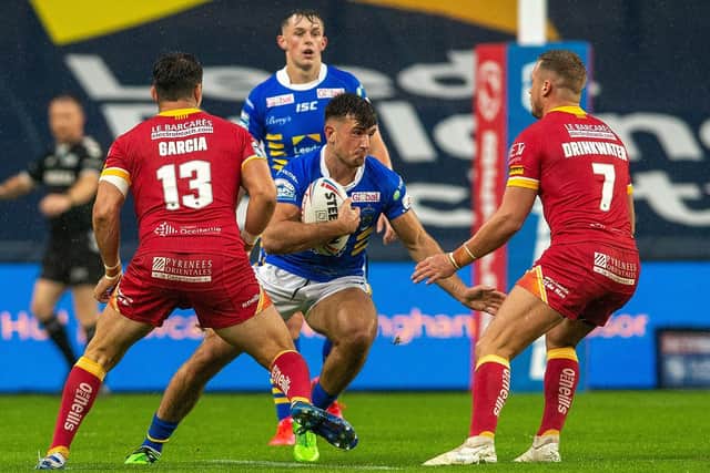 Liam Tindall made his Rhinos debut against Catalans in September last year. Picture by Bruce Rollinson.