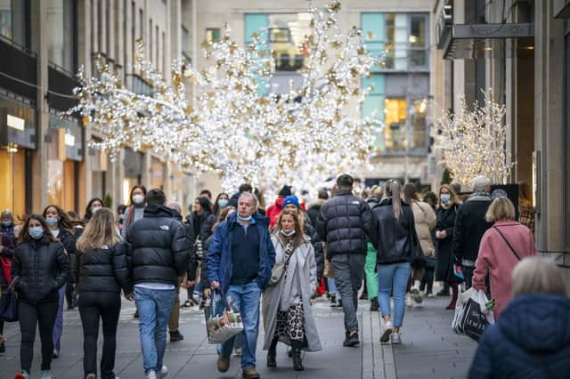 Christmas shoppers along Multrees Walk, Edinburgh