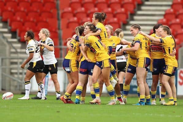 Rhinos' women - seen celebrating a semi-final victory over York - have received a huge boost ahead of their 2022 Super League campaign. Picture by Paul Currie/SWpix.